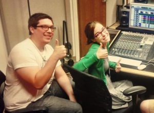 Melodie Cros (right) and Jonathan Luna working on a sound editing project in 2014.